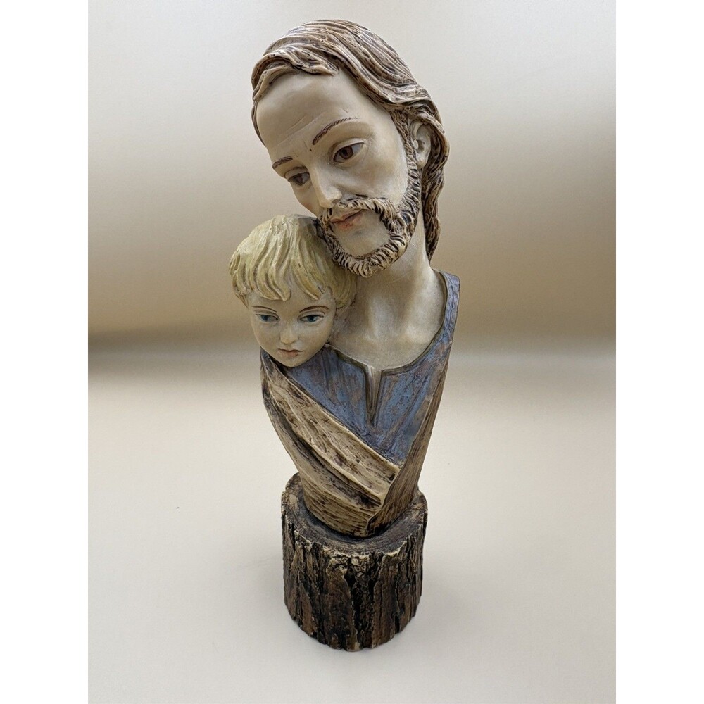 Vintage Roman Inc Joseph & Jesus Bust Statue Anri Style Religious Figurine